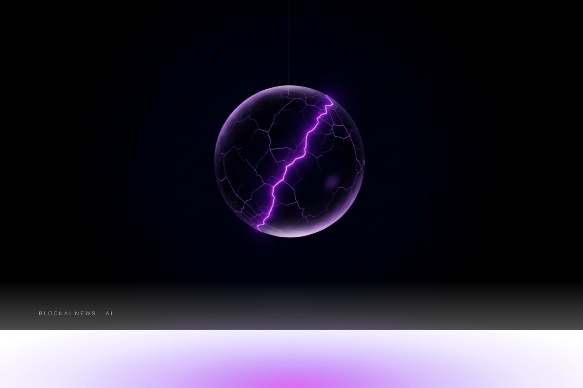 A somber OpenAI logo over a darkened skyline at dusk.