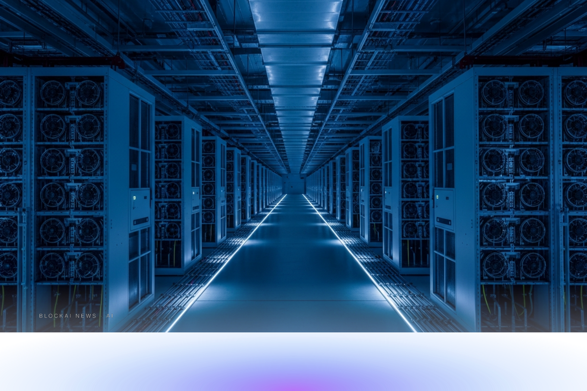 Abstract industrial blue-steel grid representing massive data-center construction at hyperscaler scale.