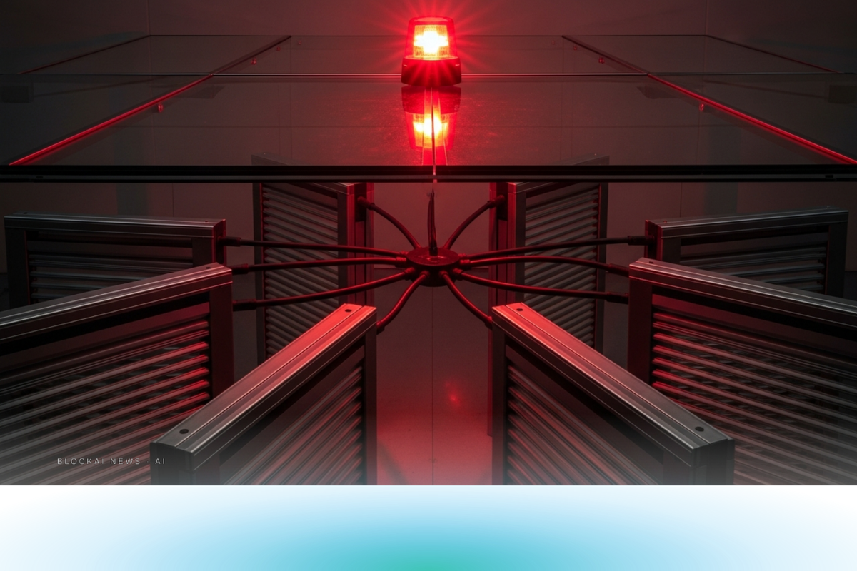 Abstract red-orange alert gradient suggesting a flash exploit detected and contained on a major Near-based protocol.