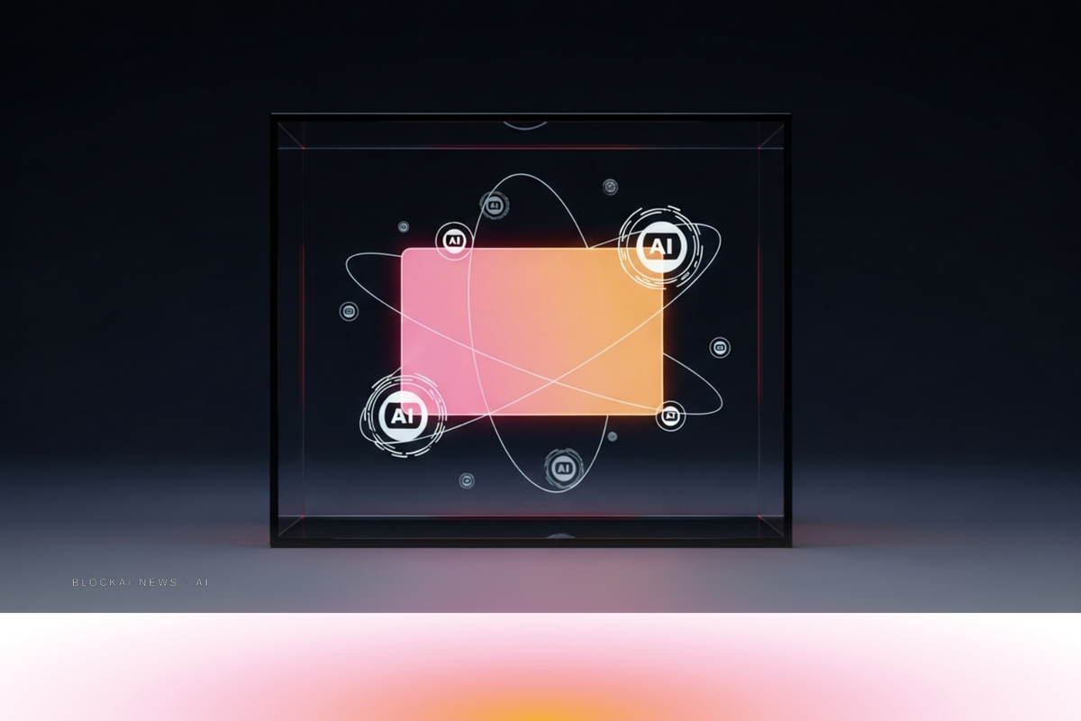 Abstract amber-pink gradient suggesting an autonomous AI worker holding a credit card with controlled glowing spend limits.