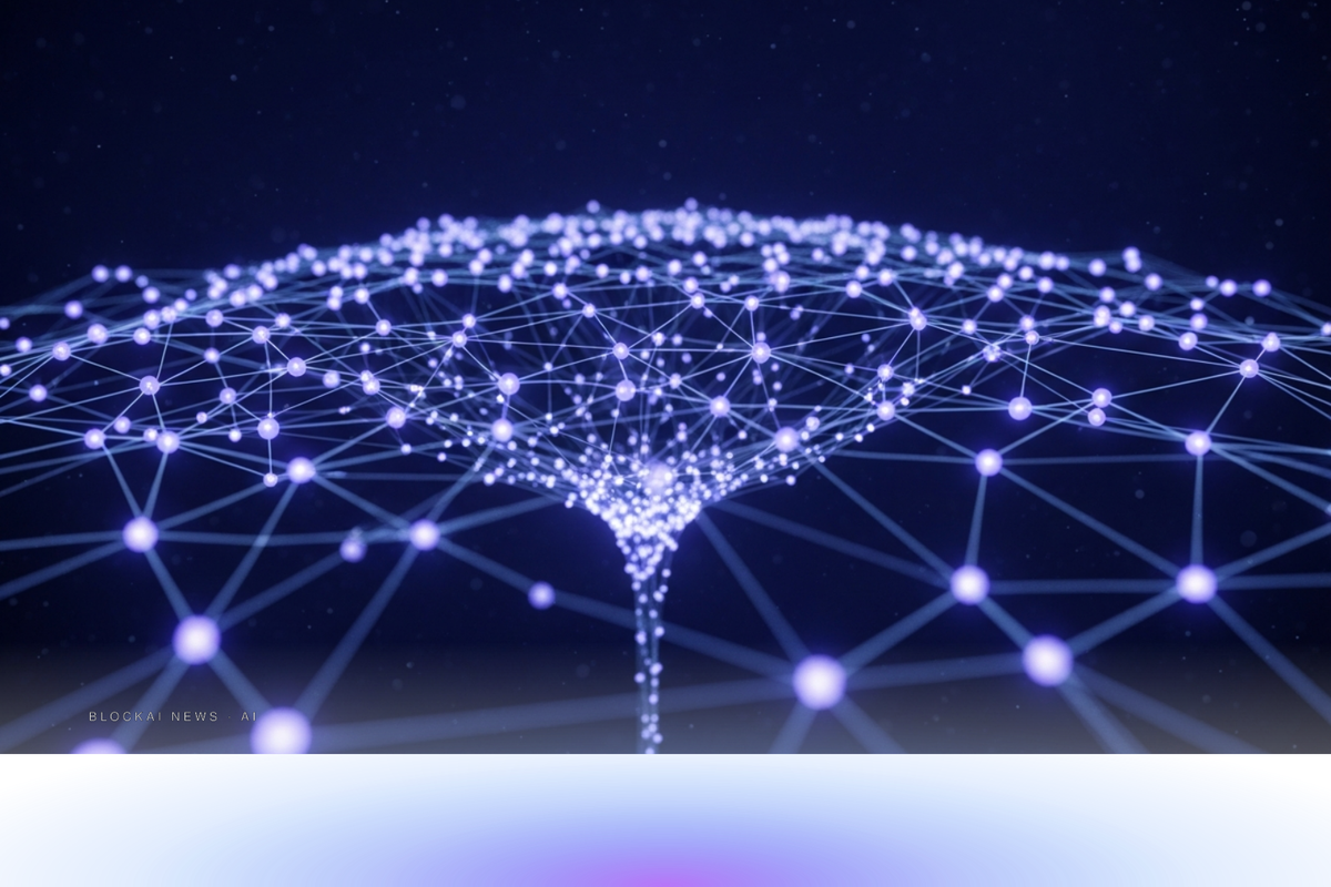 Luminous violet-blue neural lattice pulsing in deep navy space, representing a more accurate AI reasoning system.