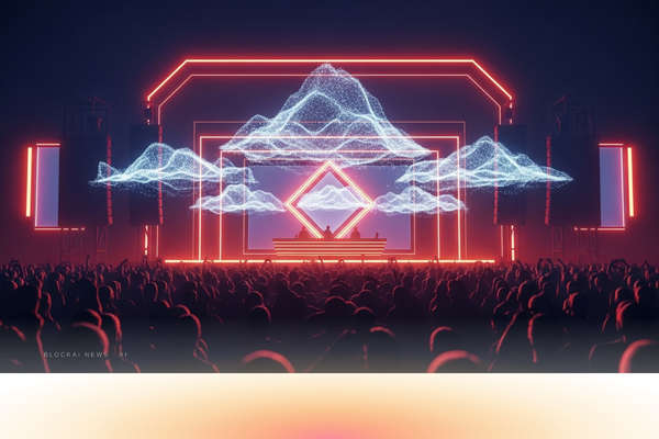 Abstract purple-blue stage silhouettes generated by an AI world model.