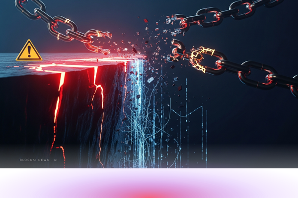 Abstract red-amber glow signaling a chain-reorg incident on a major blockchain.