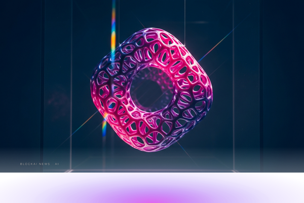 Abstract violet-cyan gradient suggesting an open-weight AI model release with technical lineage and competitive lattice.